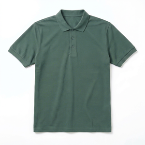<b>Men's</b> <b>Green</b> <b>Polo</b> <b>Shirt</b> Short Sleeve Regular Fit Knitted Solid Color Casual Wear Breathable Cotton <b>Shirts</b> - Product Image 1
