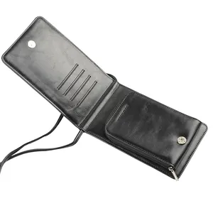 2023 कस्टम निचले स्तर के काले चमड़े मोबाइल फोन कंधे बैग गोफन शैली सेल फोन Crossbody पर्स