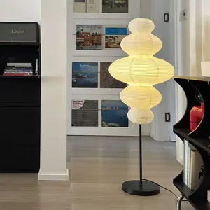 와비 사비 독특한 모양의 쌀 종이 플로어 램프 거실 침실 LED 창조적 인 서 플로어 램프