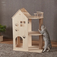 Grande maison pour chat Villa à deux étages pour chat de luxe Colonne à saisir Plate-forme de saut Gratte-chat en bois massif Arbre Un