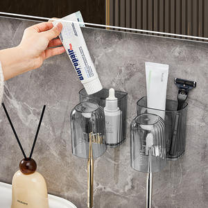 Support mural transparent gris créatif pour brosses à dents avec drainage, pour rangement de salle de bain, facile à nettoyer - Product Image 1