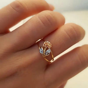 Anillo de Flores Q386, Chapado en Oro Rosa, Aleación, Unisex, Regalo, Joyería de Moda - Product Image 1