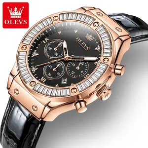 OLEVS 9978 luxury guangzhou lady mechanism watch stylish Genuine Leather band Waterproof bling Casual reloj watch