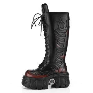 Botas de Plataforma con Diseño de Llamas, Estilo Gótico Oscuro, con Toques Metálicos, para Parejas, Color Negro - Product Image 1
