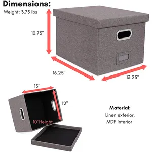 Boîte de rangement avec couvercle, dossier de bureau pliable, en tissu de lin Durable, boîte d'organisation de rangement des documents et de livres