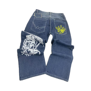 Jeans larges à broderies hip-hop et grandes poches, style élastique, longueur au sol, pour femmes, vente en gros (Europe et Amérique) - Product Image 4
