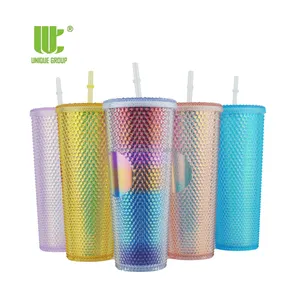 Plastic Studded Tumbler Studded Cup Shinning Diamond Cup Mugs PS 2022 New Double Walled Matte Black Hot Sale Ready to Ship 24oz