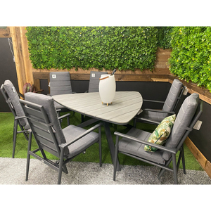 AJUNION Juego de comedor al aire libre de 6 asientos Marco de aluminio Silla reclinable <span class=keywords><strong>Mesa</strong></span> de comedor triangular Juego de <span class=keywords><strong>mesa</strong></span> <span class=keywords><strong>y</strong></span> silla de jardín - Product Image 1