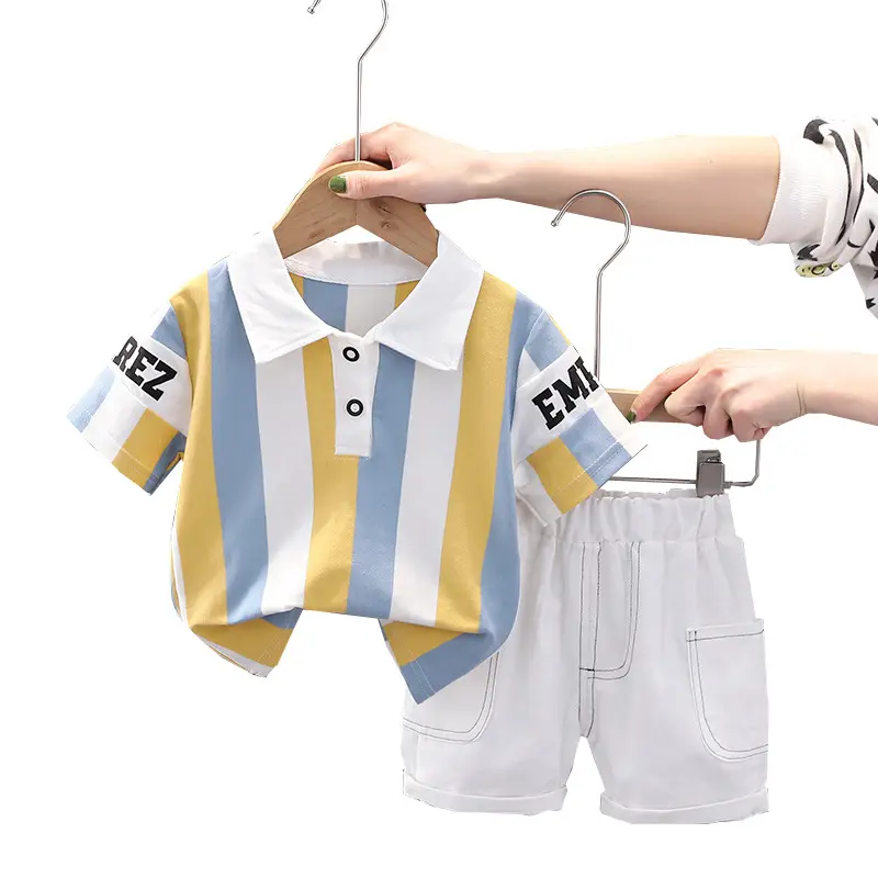 2024 New style toddler boys summer striped Polo t-shirt with casual shorts 2 pcs clothing set