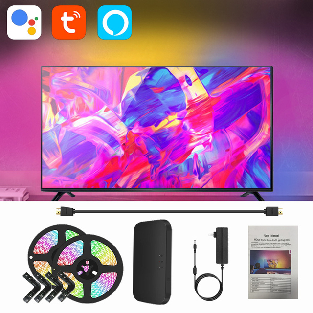 Smart Ambient Led Backlight for 4K TV HDMI 2.0 Device Sync Box Led Strip Lights Kit Wifi Tuya Smart Home Alexa Google Control