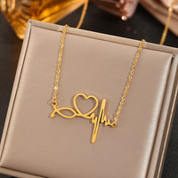 Collier pour femme en acier inoxydable plaqué or, motif stéthoscope médical et ECG, avec pendentif battement de cœur tendance