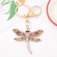 Porte-clés en alliage de zinc avec cristal libellule, style luxe léger, vente en gros, pendentif de voiture, bijou de sac en strass en forme d'insecte
