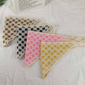 Hecho a mano personalizado Triangular forma hueco flor pelo diadema mujer algodón tejido chal <span class=keywords><strong>Bandana</strong></span> bufanda directo de fábrica - Product Image 2