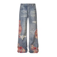 Jeans en Denim épais Vintage de haute qualité pour hommes Streetwear jambes droites lâches léger jambe large épissé usine en gros
