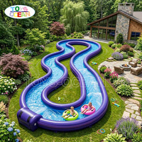 Rivière gonflable commerciale, rose ondulée, avec toboggan aquatique pour la location événementielle