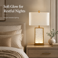 Lampe de table en verre texturé ondulé de luxe, cadre en métal doré avec abat-jour en tissu, AC85 265V E27, lampe de chevet pour la décoration de la maison