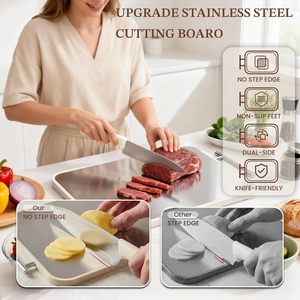 <span class=keywords><strong>Planche</strong></span> à découper en acier inoxydable pour la cuisine, sans bordure, double face, qualité alimentaire - Product Image 3