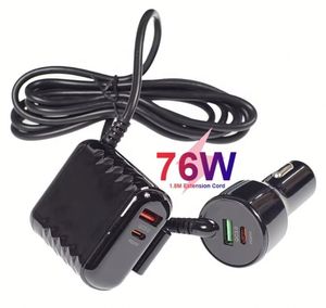 Cargador de Coche 4 en 1 de 76W A+C con QC3.0 y Cable de Extensión de 1.8m para Carga Rápida de Teléfonos en Asientos Delanteros y Traseros - Product Image 2