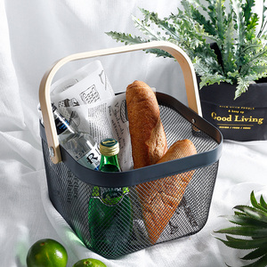 Paniers <span class=keywords><strong>de</strong></span> rangement pliables en fil métallique, paniers à courses pour <span class=keywords><strong>fruits</strong></span> et légumes pique-nique, ustensile en bambou pour <span class=keywords><strong>fruits</strong></span> - Product Image 5