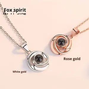 Collier en argent S925 avec chaîne en os de serpent rose, style naturel, pour femmes, pendentif de projection « Je t'aime » en 100 langues - Product Image 4