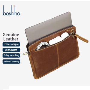 Custom Handmade Cowhide Genuine Leather <b>Men</b> Cluth <b>Bag</b> Wrist Strap Laptop Macbook Sleeve Case <b>for</b> 14.2 Inch Macbook Pro - Product Image 1