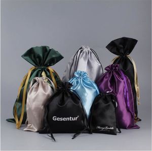 ถุงบรรจุภัณฑ์สำหรับต่อผมแบบผ้าซาตินสีดำสั่งทำพิเศษ - Product Image 1