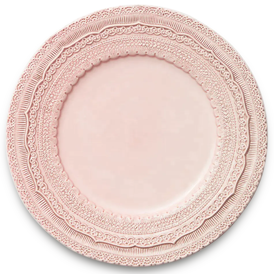 JACOTTA-vajilla de cerámica con relieve de 13 pulgadas, platos de cena, cargador de encaje rosa para boda, venta al por mayor