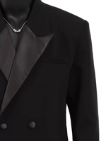 Blazer de smoking croisé personnalisé pour homme, revers en satin, doublure adhésive 100 % polyester, veste de costume formel noire pour mariage