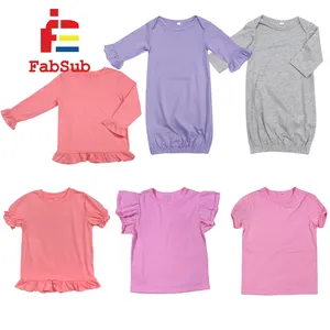 Kids Solid Ruffle Sleeve Shirt Sublimation 100 Percent Polyester Color T Shirt Sublimation Girl Colorful Ruffle Shirt