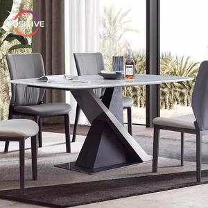 Ánh sáng sang trọng thép không gỉ rắn gỗ chân bàn ăn cao cấp hình chữ nhật Microcrystalline bàn ăn OY-1839 - Product Image 1