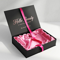 Boîte cadeau d'entreprise élégante noire populaire avec doublure en tissu rose fantaisie, boîte rigide pour produits de beauté, extensions de cheveux, emballage de vente au détail