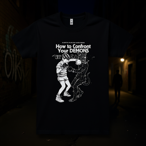 T-shirt How To Confront Your Demons, nera, unisex, taglia media per adulti, design grafico - Product Image 3