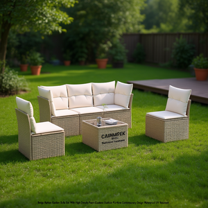 Ensemble de canapés de jardin en rotin beige, coussins en mousse haute densité, design contemporain pour l'extérieur, résistant à l'eau et aux UV - Product Image 2