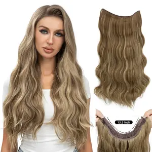 Natural Looking One Piece Long Hair Wig Hairpiece for Women Seamless Sheep Wool Curly Fish Line Hair Extension Wholesale