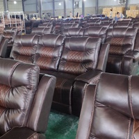 Sofá Seccional de Cuero Reclinable Manual de Diseño Moderno Estilo Americano, Muebles de Sala de Estar, Juego de Sofás Reclinables de Madera 3 2 1, Algodón PP