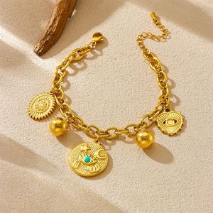 Fashion Charm Bracelet Zinc Alloy Round Turquoise Eye Star Moon Pendant Gift Jewelry - Product Image 2