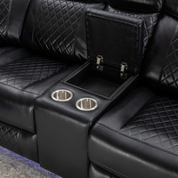 Canapé Sectionnel d'Angle en Cuir, Électrique et Inclinable, avec Haut-Parleur et Bande LED, Meuble de Salon ou Cinéma Maison