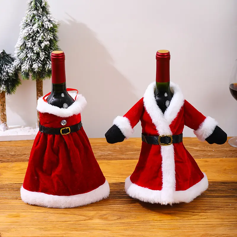 2023 क्रिसमस घर सजावट मखमल कोट पोशाक शैली शराब की बोतल कवर के लिए क्रिसमस घर पार्टी खाने की मेज सजावट