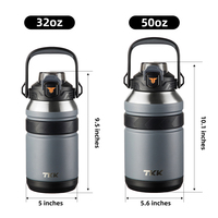 Bouteille d'eau isotherme en acier inoxydable 18/10 à double paroi sous vide, sans BPA, écologique, 50oz 32oz, avec logo personnalisé OEM ODM, maintien au chaud/froid 12-24h