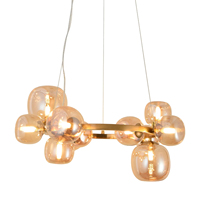 Lustre suspendu moderne Nicoletta de qualité supérieure à 11 lumières, 4000K, en fer doré avec cristaux ambrés, design élégant pour la maison et le bureau