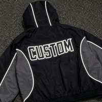 Setelan Tracksuit Techwear Reflektif Mewah dengan Cetak DTG, Jaket Berkerudung Warna-Blok dan Celana Cargo, Streetwear Pria Dua Potong