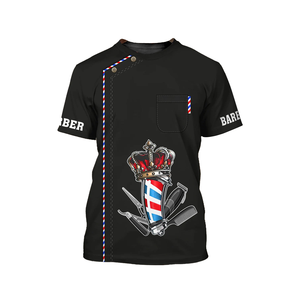 Salon de coiffure t-shirt conceptions 3D logos personnalisés hommes femmes à manches courtes <span class=keywords><strong>coiffeur</strong></span> uniforme <span class=keywords><strong>coupe</strong></span> de cheveux t-shirts pour barbiers - Product Image 1