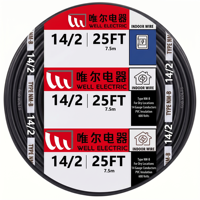Cable Eléctrico de Cobre Aislado en PVC Linsheng Negro 14/2 NM-B 600V, 25 Pies, Cable para Instalaciones de Iluminación General