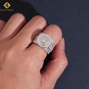 New Design Wedding Fashion GRA S925 Round Shape Moissanite Rhodium Plated Pave Setting Luxury Hip Hop Jewelry <b>Man</b> Band <b>Ring</b> - Product Image 6