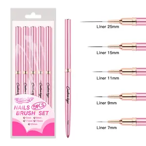 2024 Nieuwe Acryl Dual-End Private Label Dual Liner Borstel Nail Art Set Borstel Met Verschillende Grootte Nylon Design Borstelkit