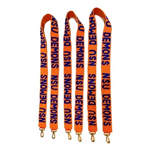 Sangle en sangle tissée orange écologique vintage NSU Demons avec texte bleu en relief, accessoire de sac à main durable - Product Image 1
