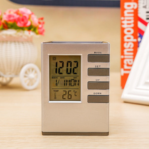 Pen Holder <b>Clock</b> <b>Digital</b> Alarm With Temperature Display For Office Study Bedroom - Product Image 1