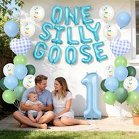 Lot de 46 pièces bleu rose pour fête de révélation du sexe, comprenant un ensemble de ballons lettres « Silly Goose » pour la décoration de la fête du 1er anniversaire de bébé