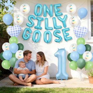 Set de 46 Piezas de Artículos para Fiesta de Revelación de Género Azul y Rosa, Set de Globos con Letras de One Silly Goose para Decoración de Fiesta de Primer Cumpleaños de Bebé - Product Image 6