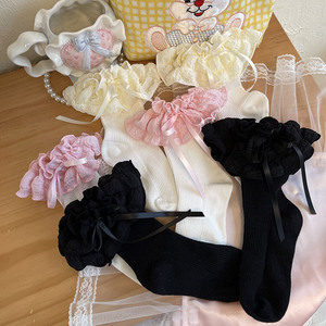 Nuevos calcetines de baile para niñas, calcetines cortos florales de encaje con lazo de princesa de alta calidad, calcetines tobilleros con volantes de algodón para niños - Product Image 4